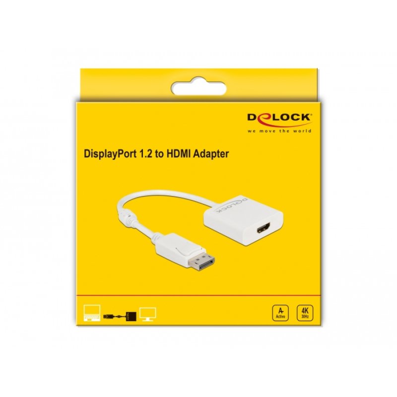 DeLOCK Adaptateur DisplayPort 1.2 mâle vers HDMI femelle 4K actif blanc