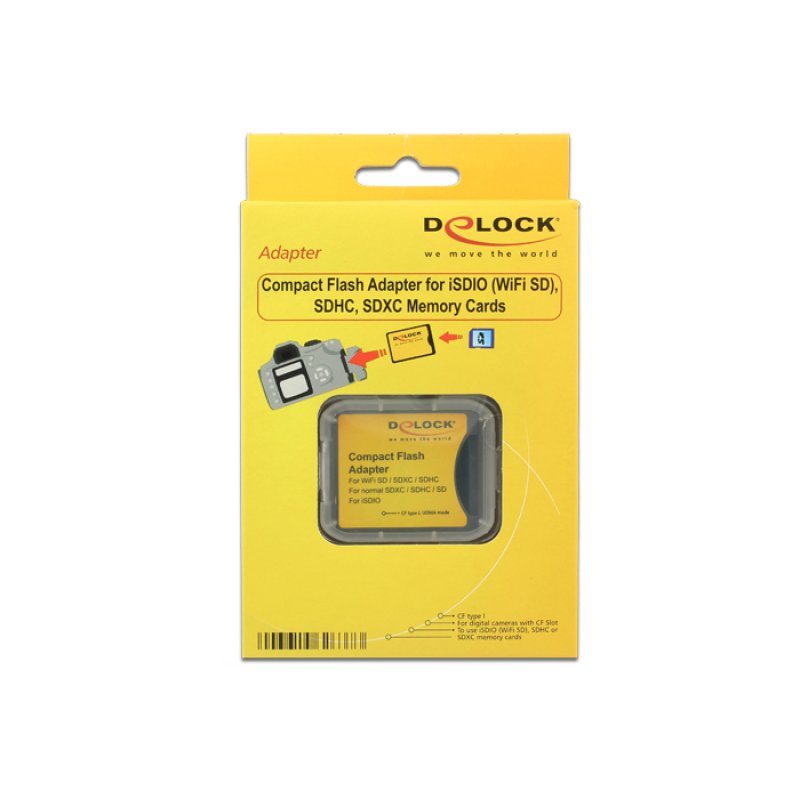 Delock Compact Flash Adapter für iSDIO (WiFi SD), SDHC, SDXC Speicherkarten