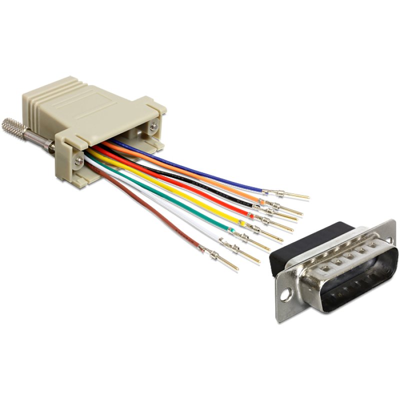 DeLOCK 65432 changeur de genre de câble Sub-D 15p RJ45 Noir, Gris, Argent