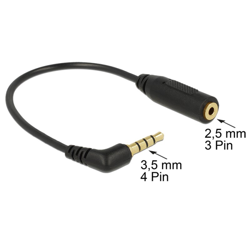 Delock Audiokabel Klinkenstecker 3,5 mm 4 Pin gewinkelt Klinkenbuchse 2,5 mm 3 Pin