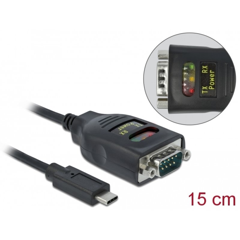 Delock Adapter USB Type-C™ zu 1 x Seriell RS-232 DB9 mit 15 kV ESD Schutz