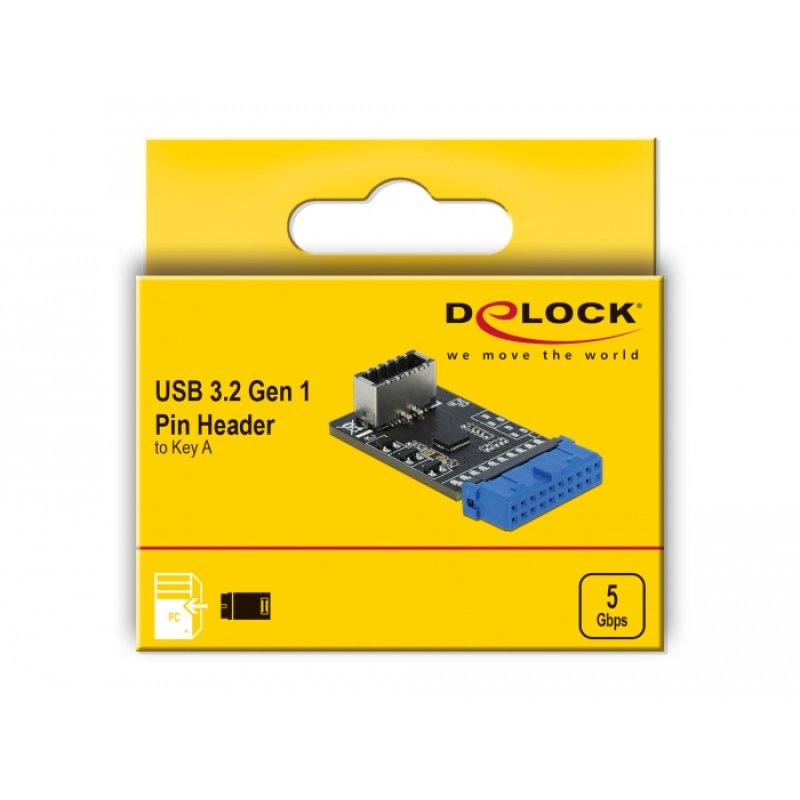 DeLOCK Adaptateur de tête USB 3.2 Gen 1 à broches femelles en Key A femelle interne
