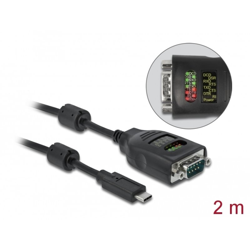 DeLOCK USB Type-C to Serial DB9 Adapter with 9 LED RS-232 Tester