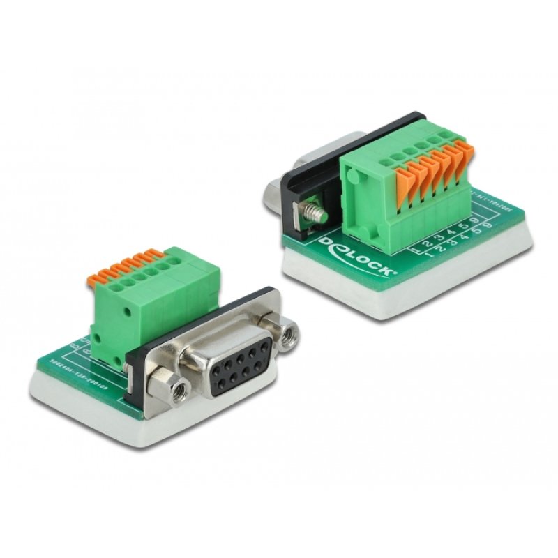 Delock D-Sub9 Buchse zu Terminalblock mit Drucktaster vertikal