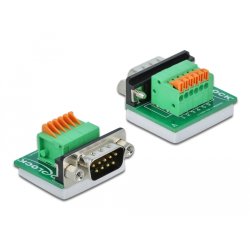 Delock D-Sub9 Stecker zu Terminalblock mit Drucktaster horizontal