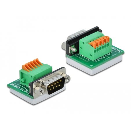 Delock D-Sub9 Stecker zu Terminalblock mit Drucktaster horizontal