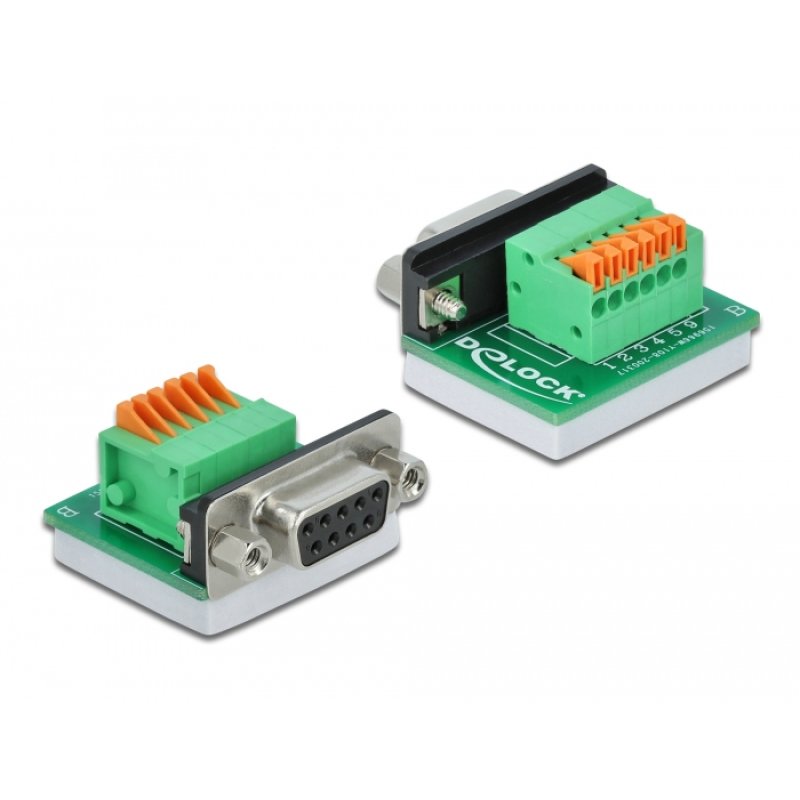 Delock D-Sub9 Buchse zu Terminalblock mit Drucktaster horizontal