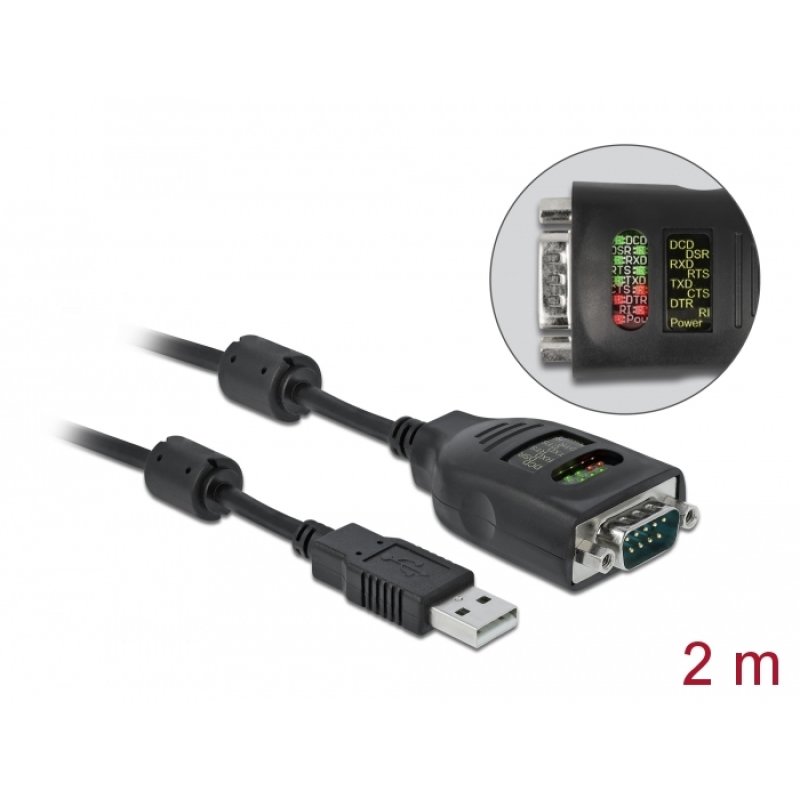 DeLOCK Adaptateur USB Type-A à Serial DB9 avec testeur 9 LED RS-232