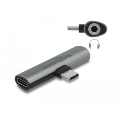 Delock Audio Adapter USB Type-C™ zu Klinkenbuchse und USB Type-C™ PD grau