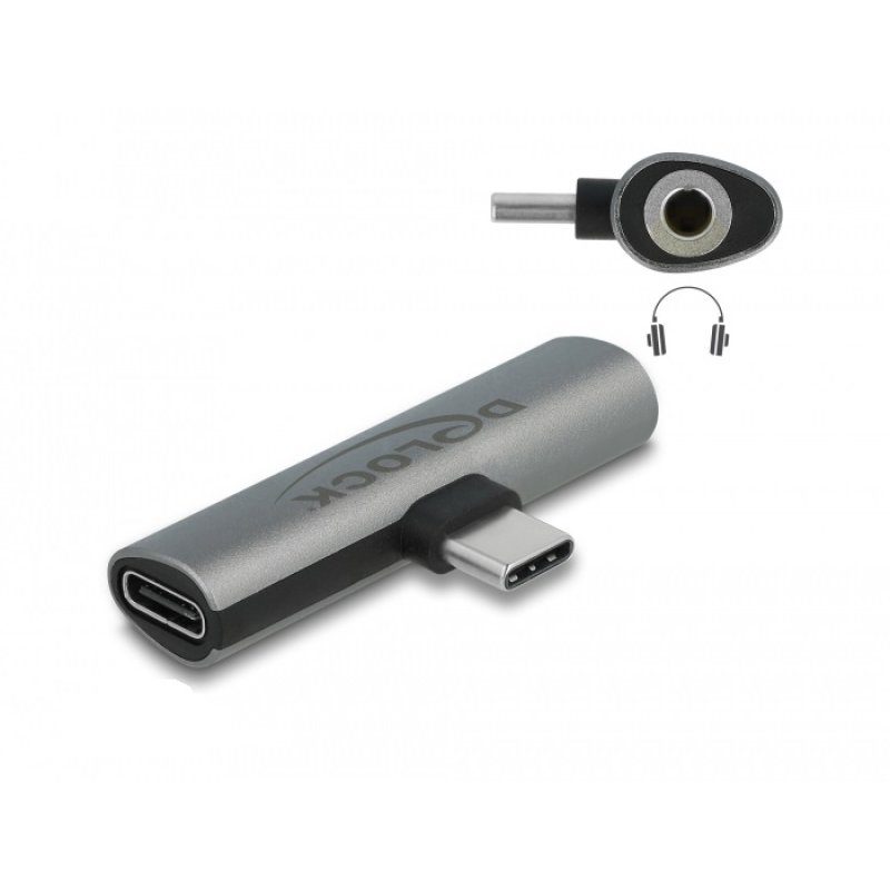 Delock Audio Adapter USB Type-C™ zu Klinkenbuchse und USB Type-C™ PD grau