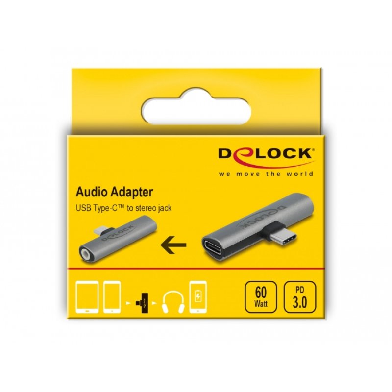 DeLOCK Adaptateur Audio USB Type-C à jack femelle stéréo et USB Type-C PD, gris
