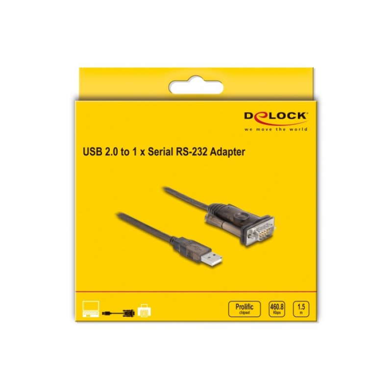 DeLOCK Adaptateur USB 2.0 Type-A à 1 x Serial RS-232 D-Sub, 9 broches males avec vis, 1,5 m