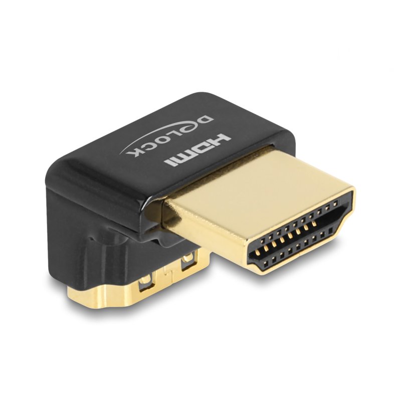 Delock HDMI Adapter Stecker zu Buchse 90° unten gewinkelt 8K 60 Hz Metall