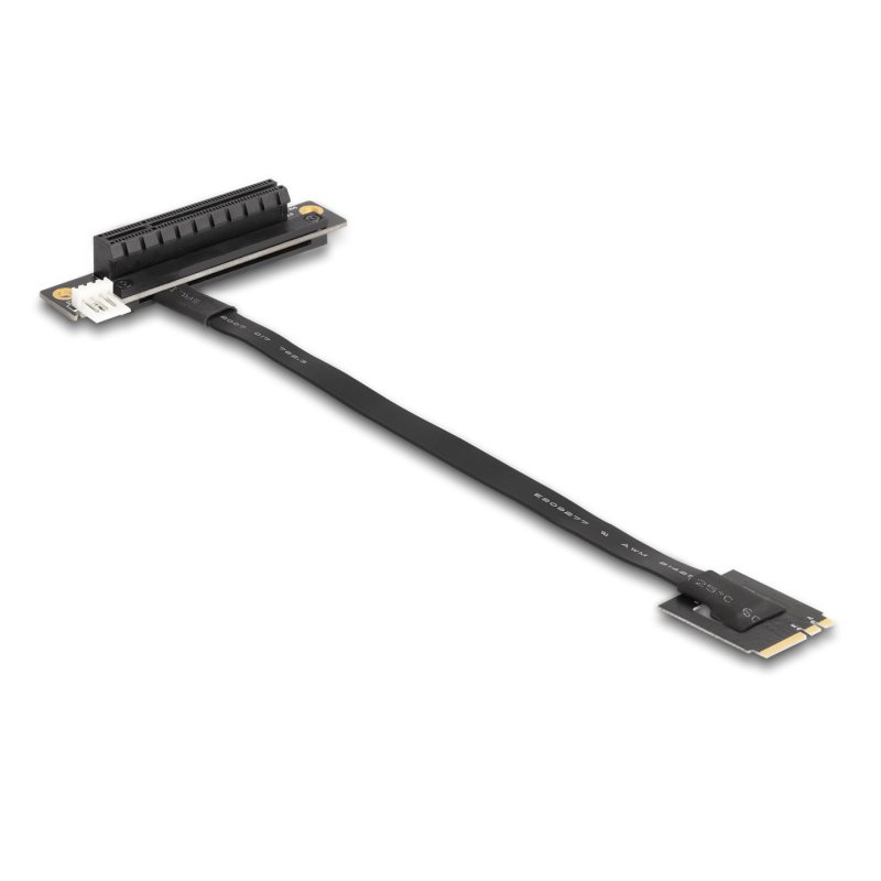 DeLOCK M.2 Key A E to PCIe x8 NVMe Adapter angled with 20 cm cable