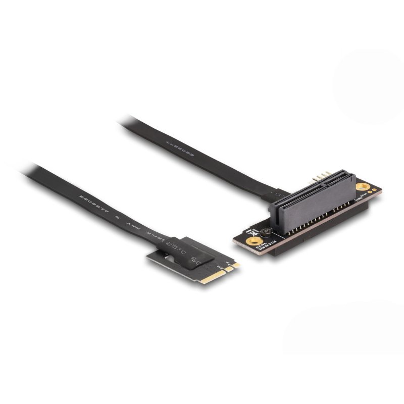 DeLOCK M.2 Key A E to PCIe x4 NVMe Adapter angled with 20 cm cable