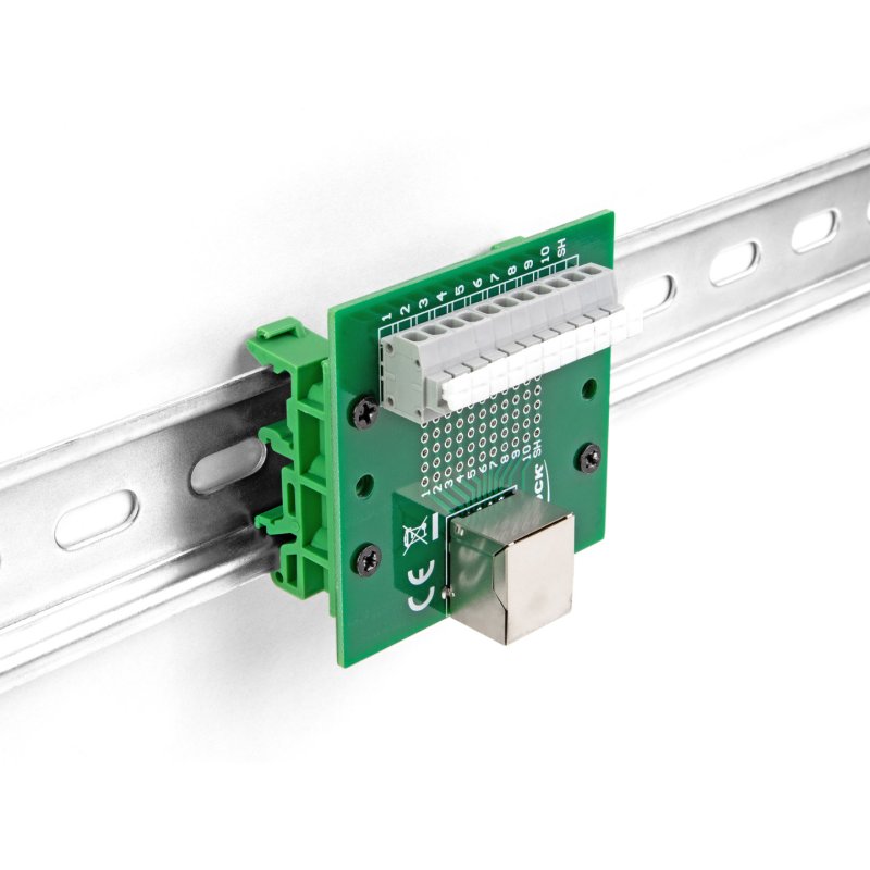 DeLOCK RJ50 female to Terminal Block with push-button for DIN rail