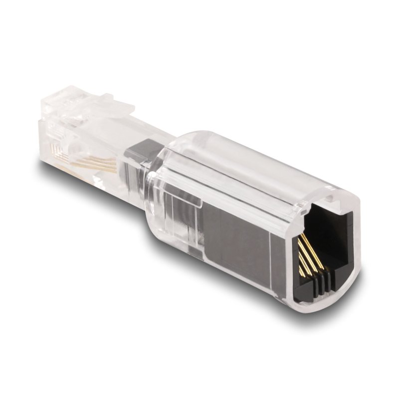 DeLOCK Telephone Cable Anti-Twist Adapter RJ10 plug to RJ10 jack transparent / black