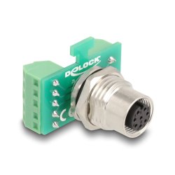 DeLOCK Adaptateur de module de transfert M12, 8 broches femelles codées A vers bornier 9 broches pour installation