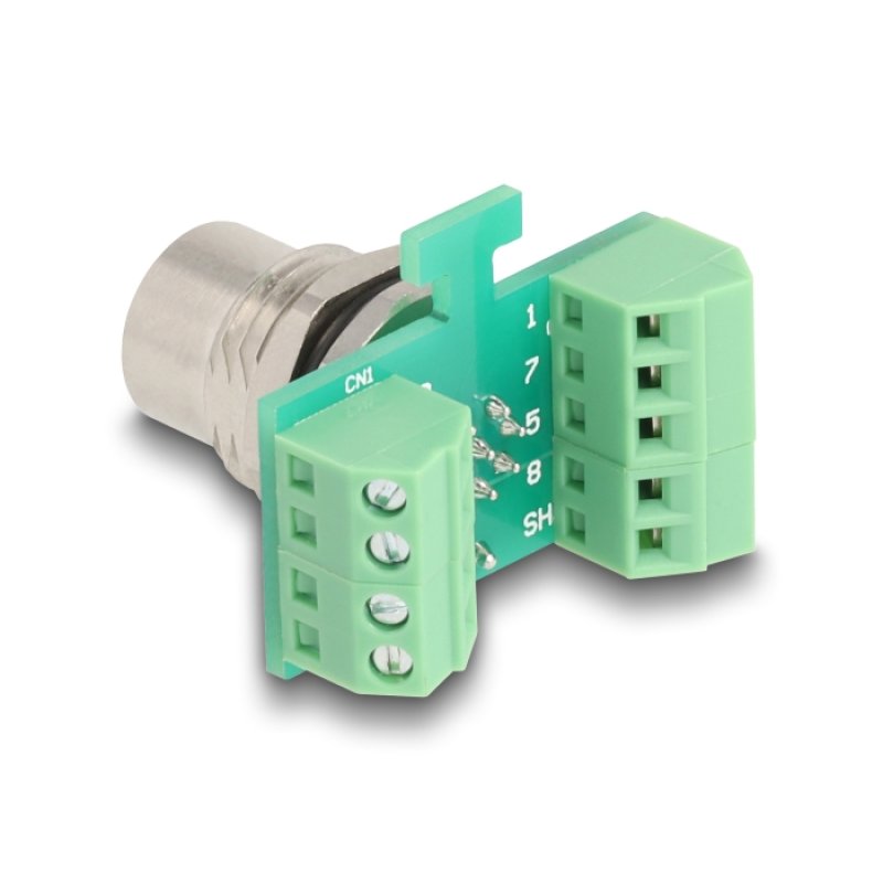 Delock M12 Übergabemodul Adapter A-kodiert 8 Pin Buchse zu 9 Pin Terminalblock zum Einbau