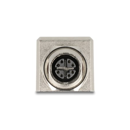 DeLOCK M12 Adapter X-coded 8 pin female to RJ45 jack Cat.6A STP shielded 90° angled