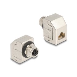 Delock M12 Adapter X-kodiert 8 Pin Buchse zu RJ45 Buchse Cat.6A STP Metall