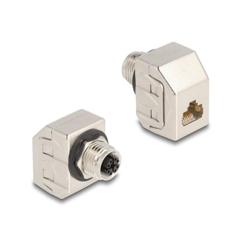 DeLOCK Adaptateur M12 codé X, 8 broches femelles vers RJ45 femelle, Cat.6A, métal STP