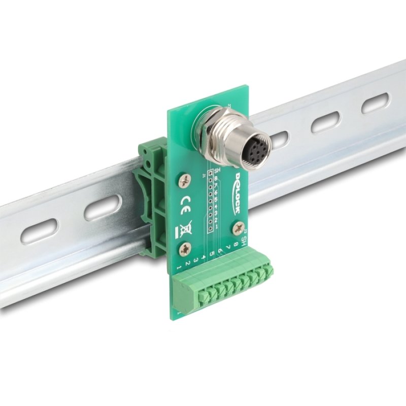 DeLOCK M12 Transfer Module Adapter 8 pin A-coded female to 9 pin terminal block for DIN rail