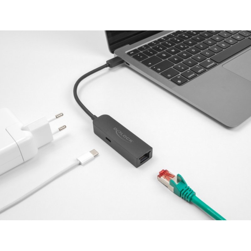 DeLOCK Adaptateur USB Type-C à LAN 2,5 Gigabit avec Power Delivery 100 watt