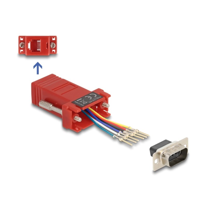 Delock D-Sub 9 Pin Stecker zu RJ12 Buchse Montagesatz rot