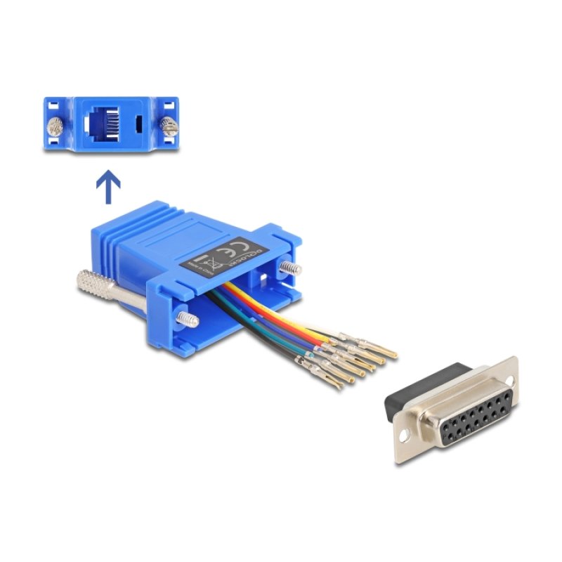 Delock D-Sub 15 Pin Buchse zu RJ12 Buchse Montagesatz blau