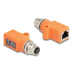 Delock M12 Adapter A-kodiert 8 Pin Buchse zu RJ45 Buchse Cat.5e mit Befestigungsloch gerade orange