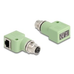 Delock M12 Adapter X-kodiert 8 Pin Buchse zu RJ45 Buchse Cat.5e mit Befestigungsloch 90° gewinkelt grün
