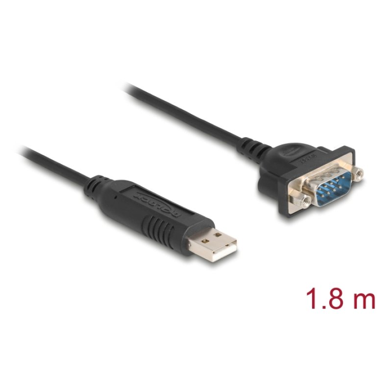 Delock USB RS-232 Adapter USB 2.0 zu D-Sub 9 Stecker mit Muttern kompaktem seriellen Steckergehäuse 1,8 m