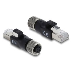 Delock M12 Adapter D-kodiert 4 Pin Buchse zu RJ45 Stecker schwarz