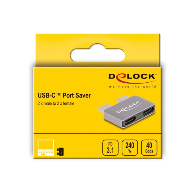 DeLOCK Adaptateur métallique USB 40 Gbps USB Type-C 2 x mâles à 2 x ports femelles