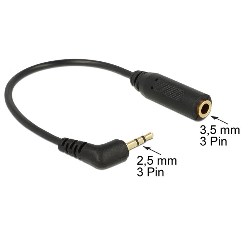 Delock Audiokabel Klinkenstecker 2,5 mm 3 Pin gewinkelt Klinkenbuchse 3,5 mm 3 Pin