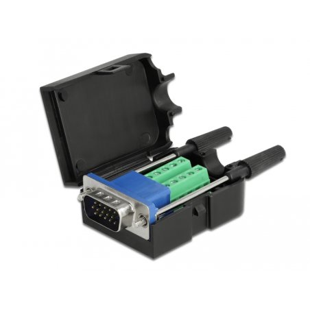 DeLOCK 66258 wire connector VGA 15-pin, 10 pin terminal block Black