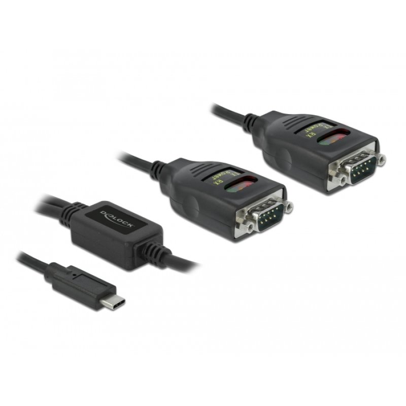 Delock Adapter USB Type-C™ zu 2 x Seriell RS-232 DB9 mit 15 kV ESD Schutz