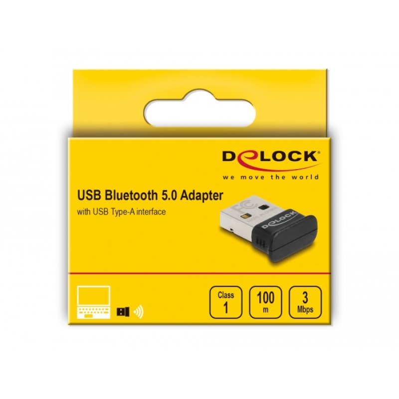 DeLOCK USB Bluetooth 5.0 Adapter Class 1 in micro design - Operating range up to 100 meter