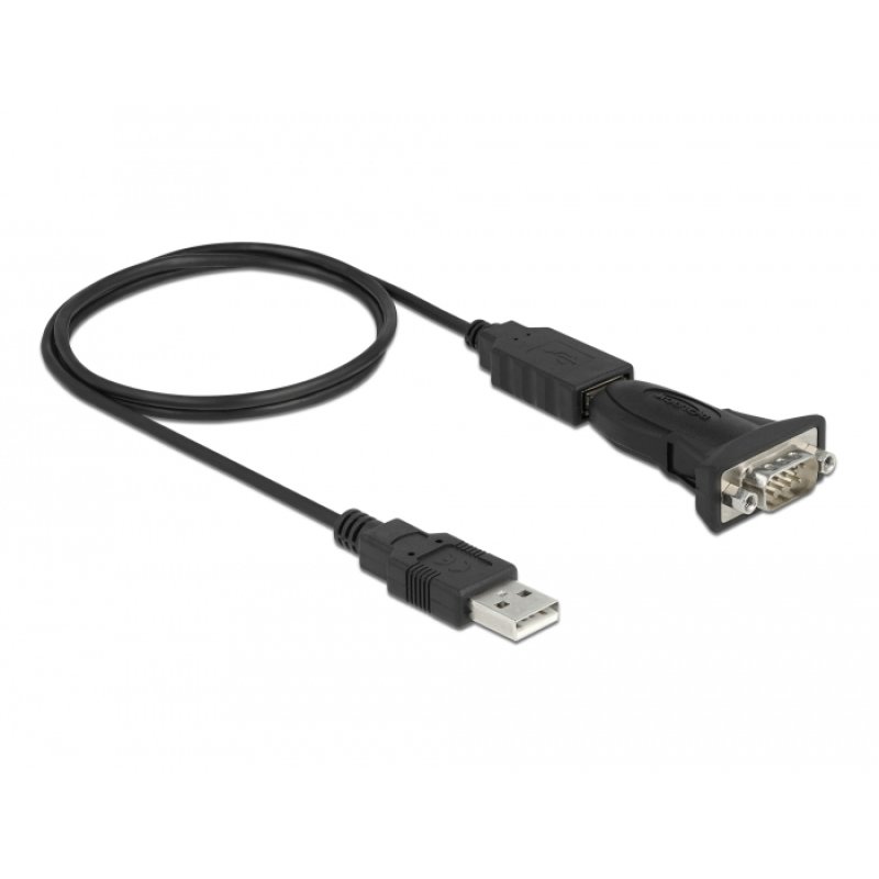 Delock Adapter USB 2.0 Typ-A zu 1 x Seriell RS-232 D-Sub 9 Pin Stecker mit Muttern