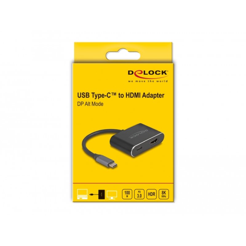 Delock USB Type-C™ Adapter zu HDMI (DP Alt Mode) 8K mit HDR und Power Delivery 100 W