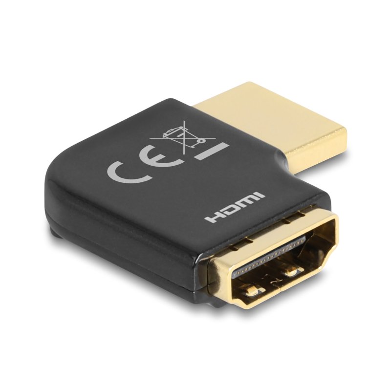 Delock HDMI Adapter Stecker zu Buchse 90° links gewinkelt 8K 60 Hz Metall