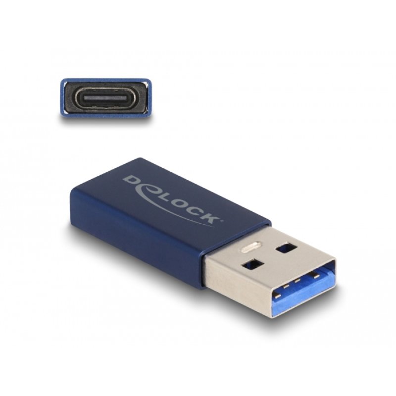 DeLOCK Adaptateur USB 10 Gbps USB Type-A mâle à USB Type-C active femelle, bleu