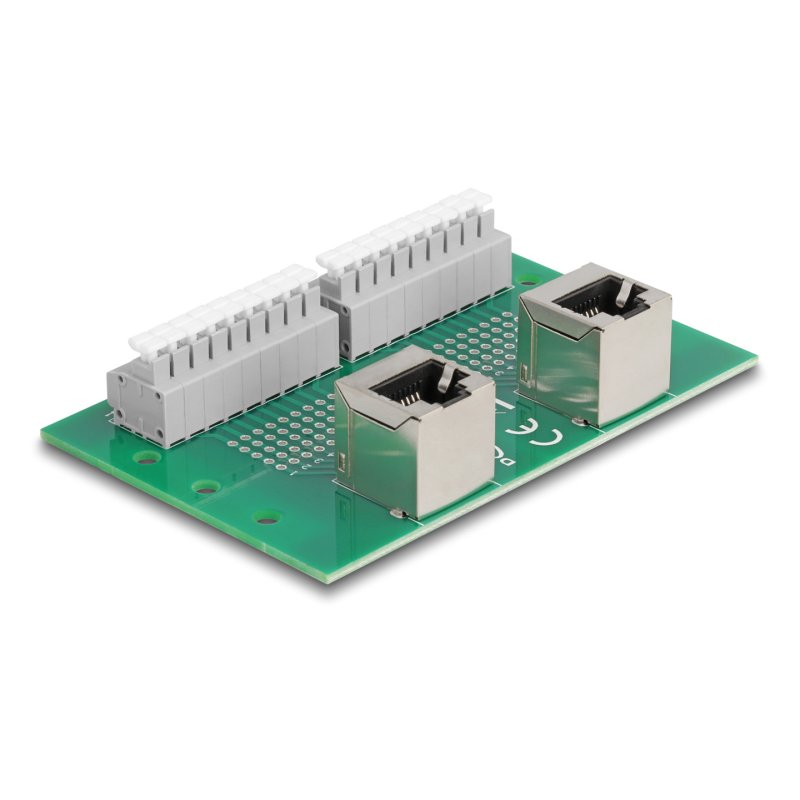 DeLOCK RJ45 2 x female to 2 x Terminal Block with push-button for DIN rail angled