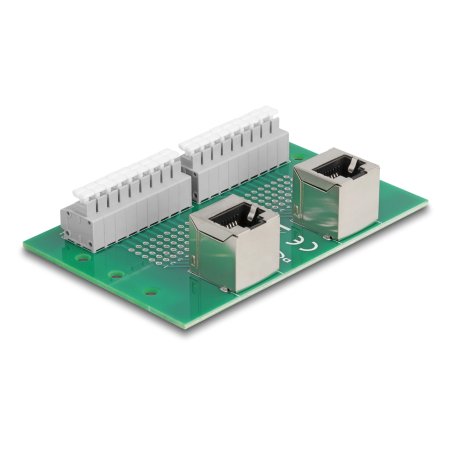 DeLOCK RJ45 2 x female to 2 x Terminal Block with push-button for DIN rail angled