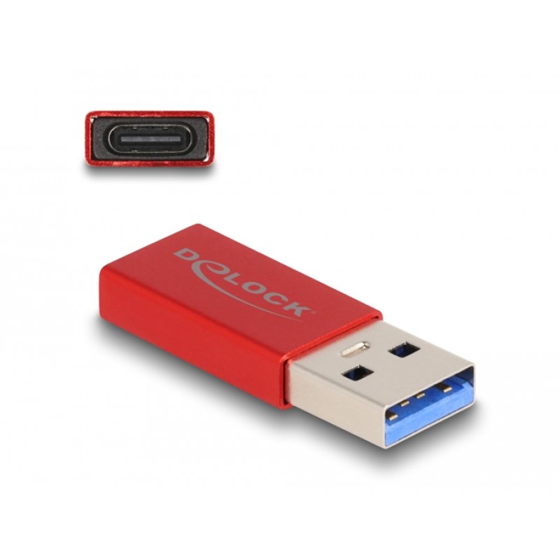 DeLOCK Adaptateur USB 10 Gbps USB Type-A mâle à USB Type-C active femelle, rouge
