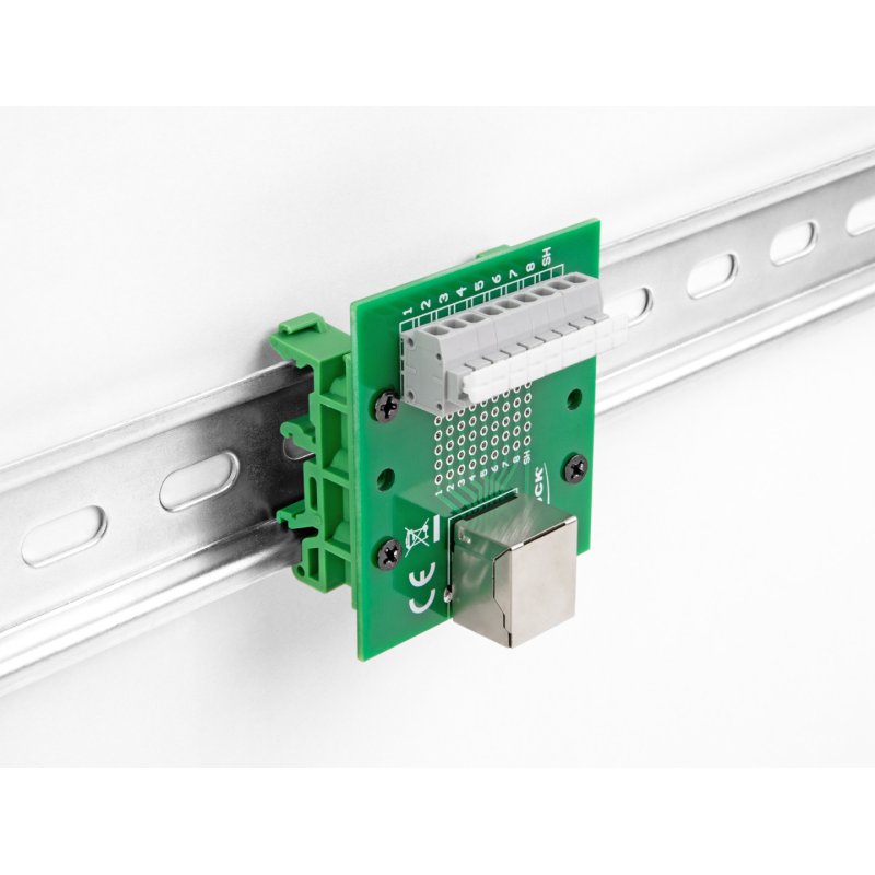 DeLOCK RJ45 female to Terminal Block with push-button for DIN rail