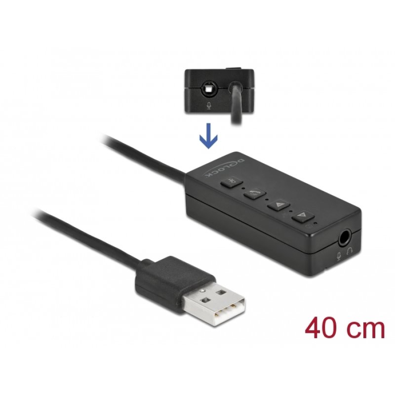 DeLOCK Adaptateur USB d’écouteurs et microphone avec 2 jacks stéréo pour Windows et Mac OS