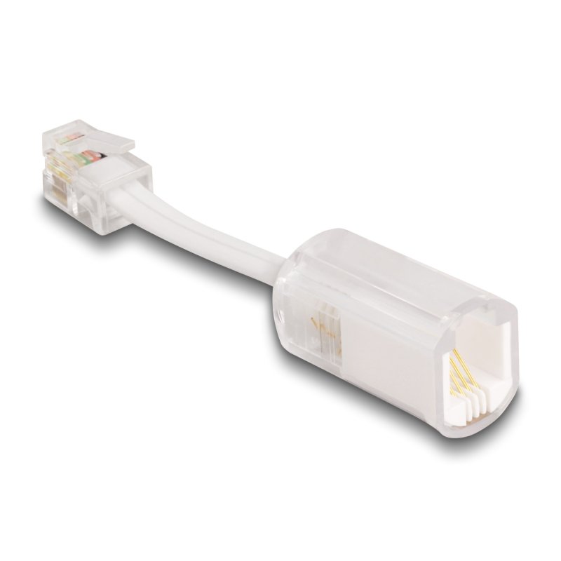Delock Telefonkabel-Verdrehschutz Adapter RJ10 Stecker zu RJ10 Buchse mit Anschlusskabel 30 mm transparent / weiß