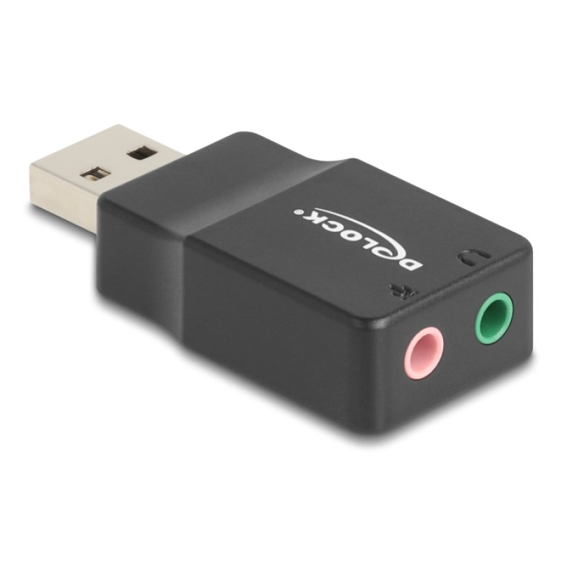 Delock Externe USB Soundkarte mit USB-A Stecker auf 2 x 3,5 mm Klinkenbuchse Plug & Play Audio Adapter schwarz